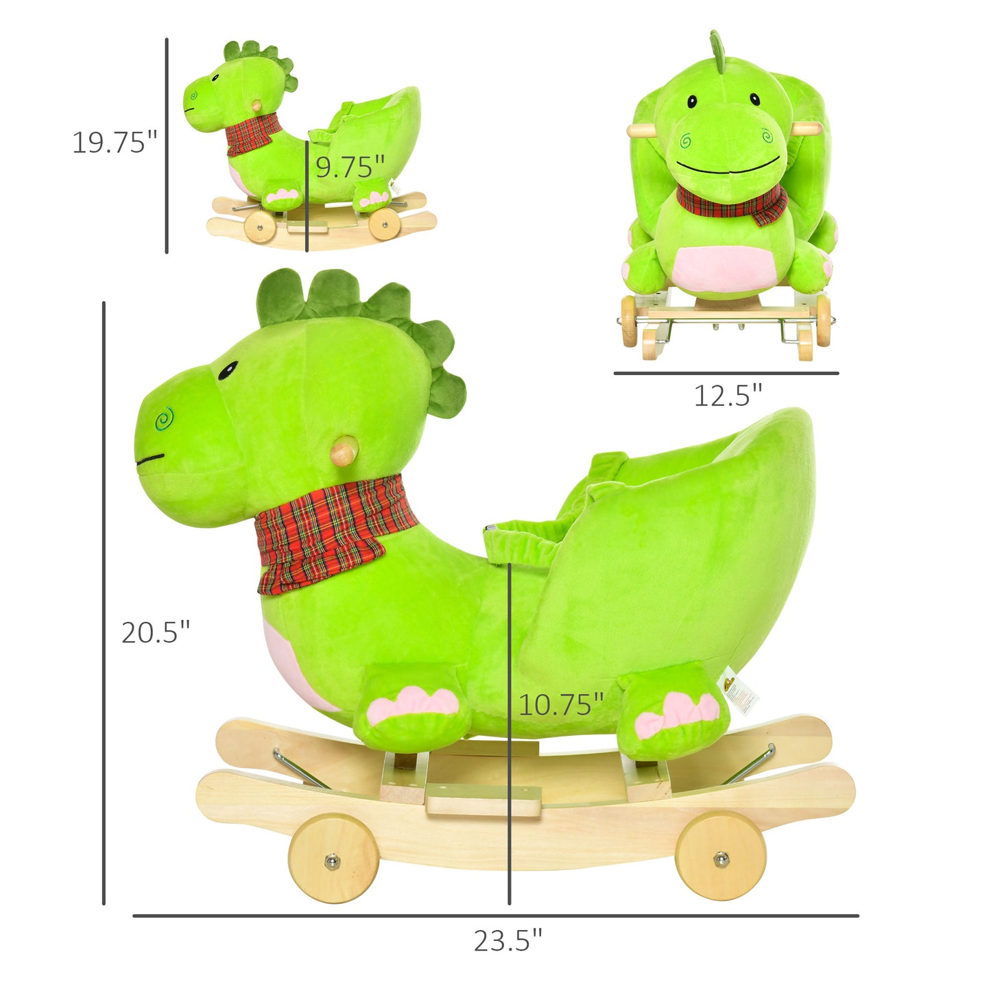 Baby Rocking horse Kids Interactive 2-in-1 Plush Ride-On Toys Stroller Rocking Dinosaur with Wheels and Nursery Song