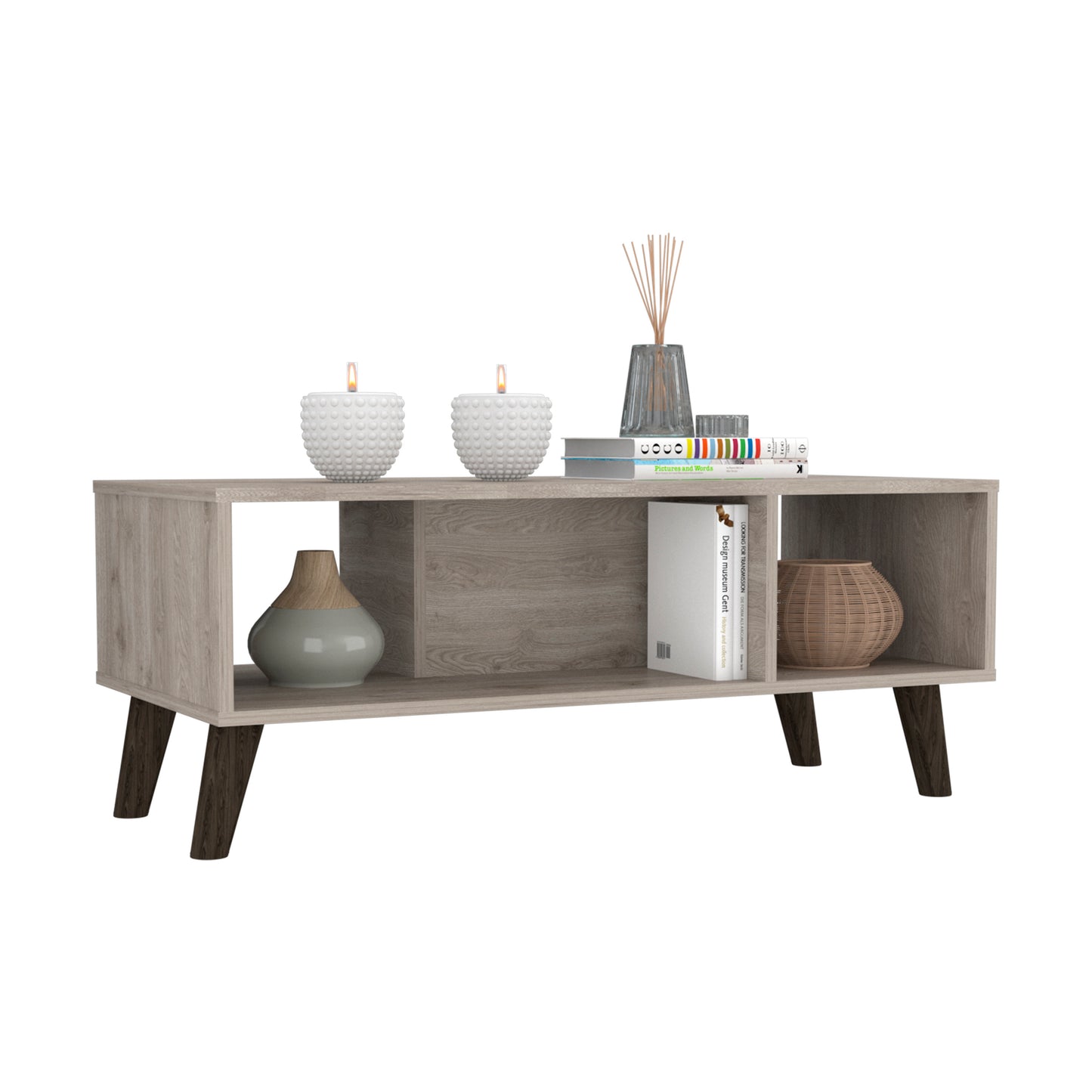 Elevate Light Gray Coffee Table with Open Shelves