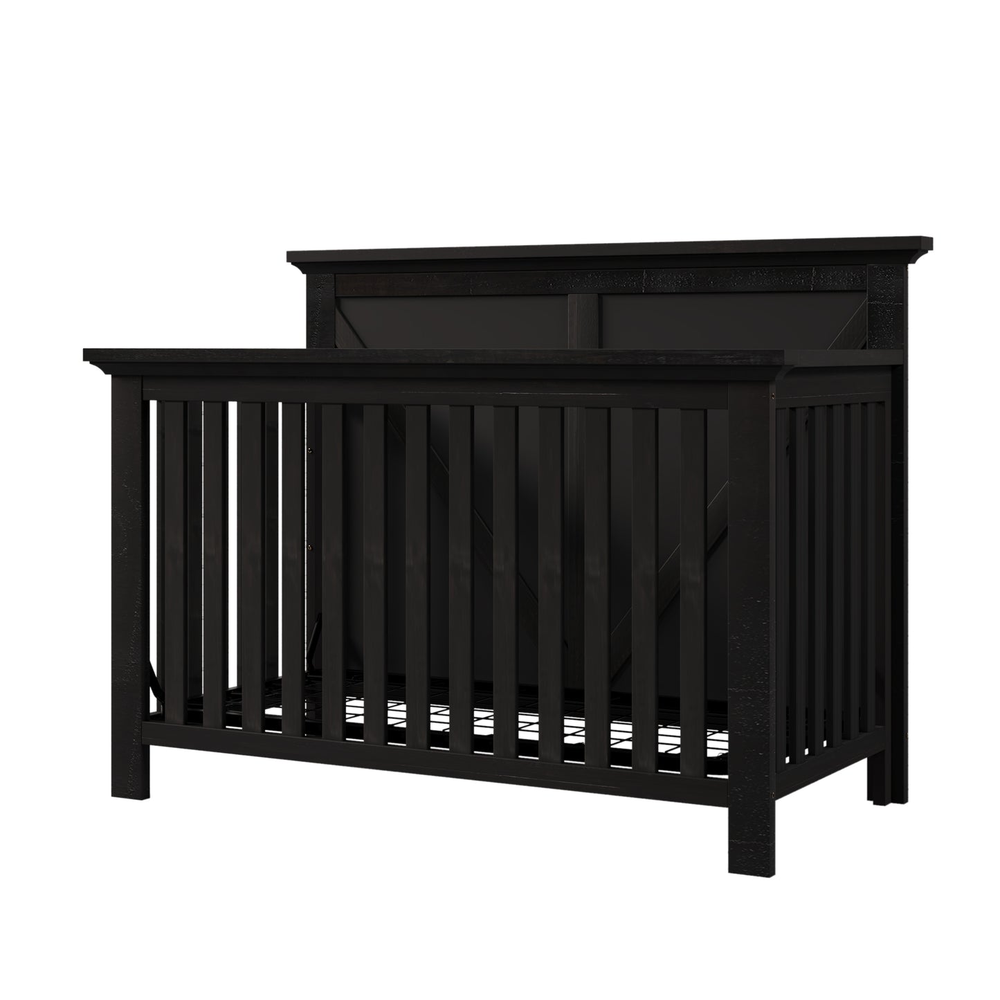 Rustic Farmhouse Style Blackwash 4-in-1 Convertible Baby Crib - Converts to Toddler Bed, Daybed and Full-Size Bed, Coffee