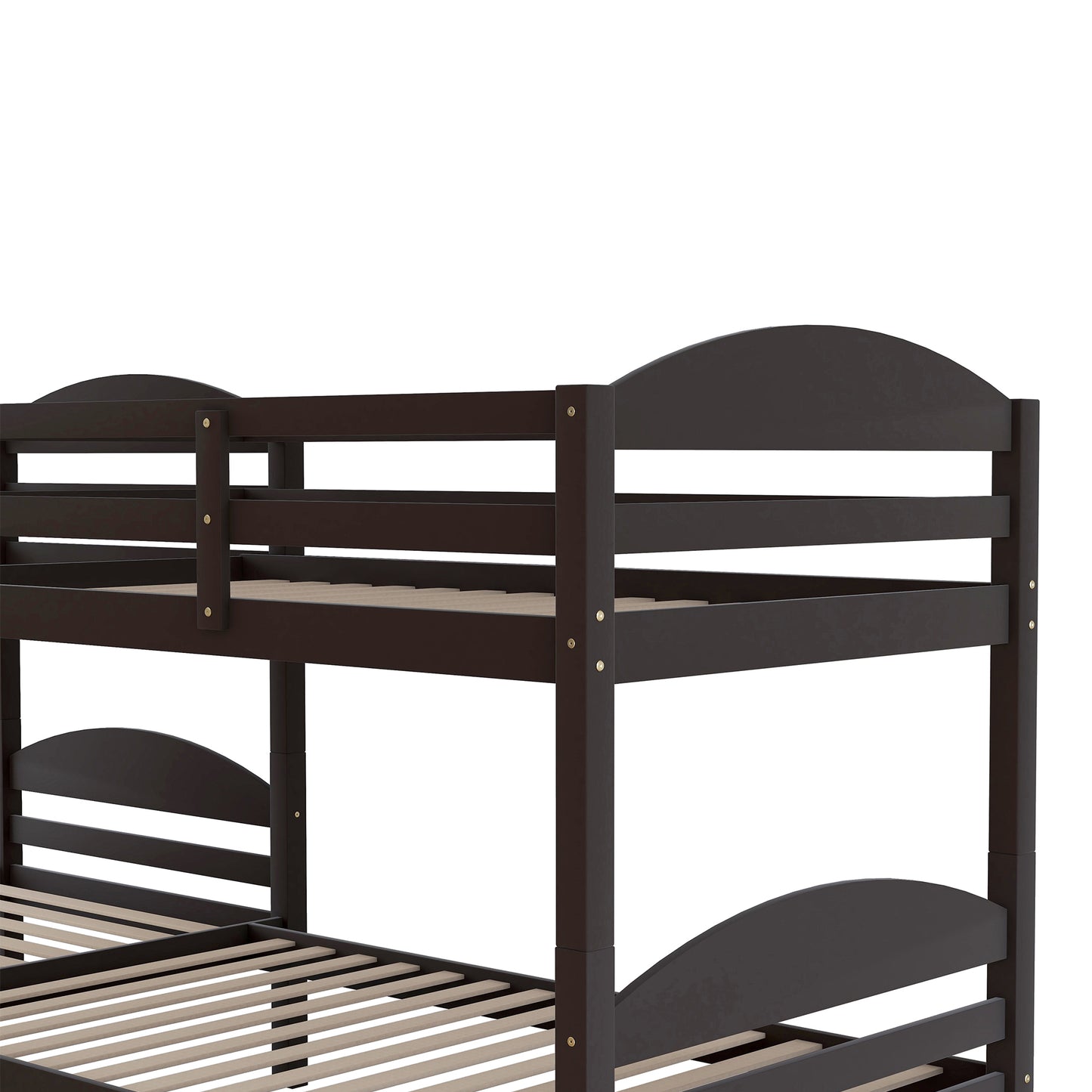 L-Shaped Bunk Bed with Trundle in Espresso Finish - Space-Saving Twin Bed Set for Families and Sleepovers