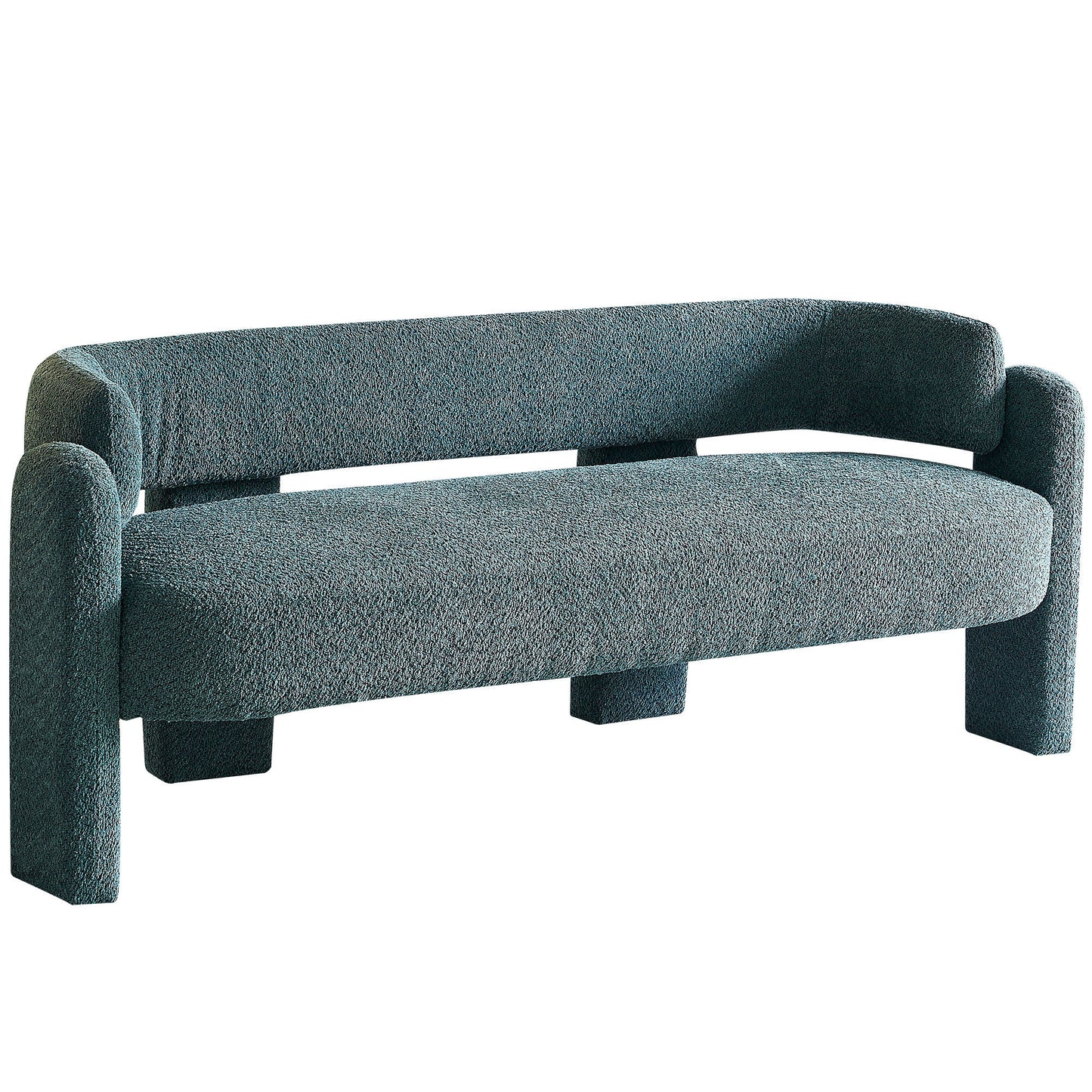 Green Boucle Upholstered Modern Sofa with Rolled Arms