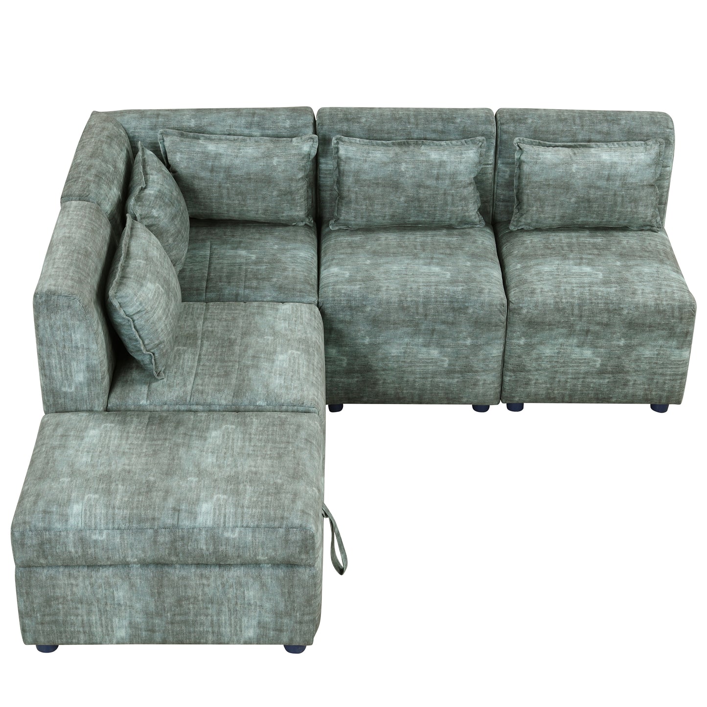 Endless Lounge Creations: Free-Combined Blue-Green Sectional Sofa with Storage Ottoman and 5 Pillows