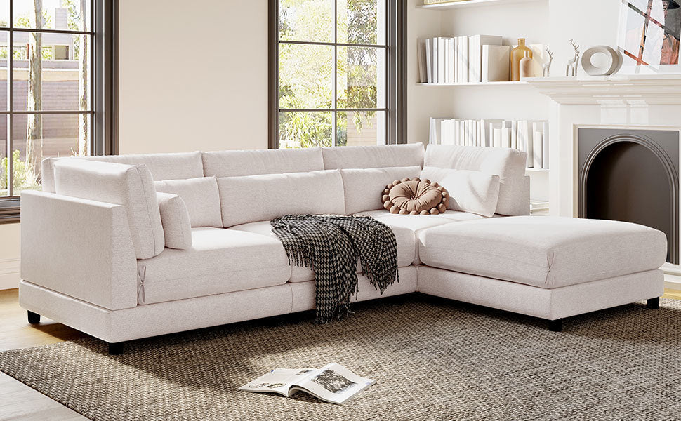 U_STYLE 2 Pieces L shaped Sofa with Removable Ottomans and comfortable waist pillows