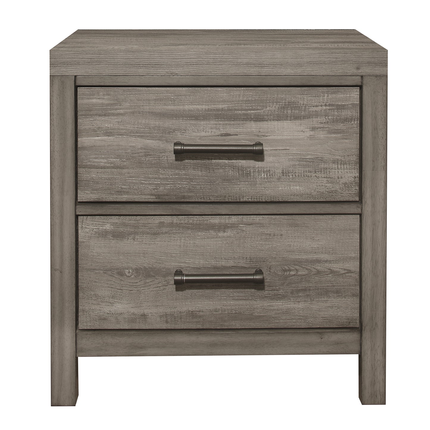 Rustic Style Bedroom Nightstand of 2 Drawers Weathered Gray Finish Premium Melamine Laminate Wooden Furniture 1pc