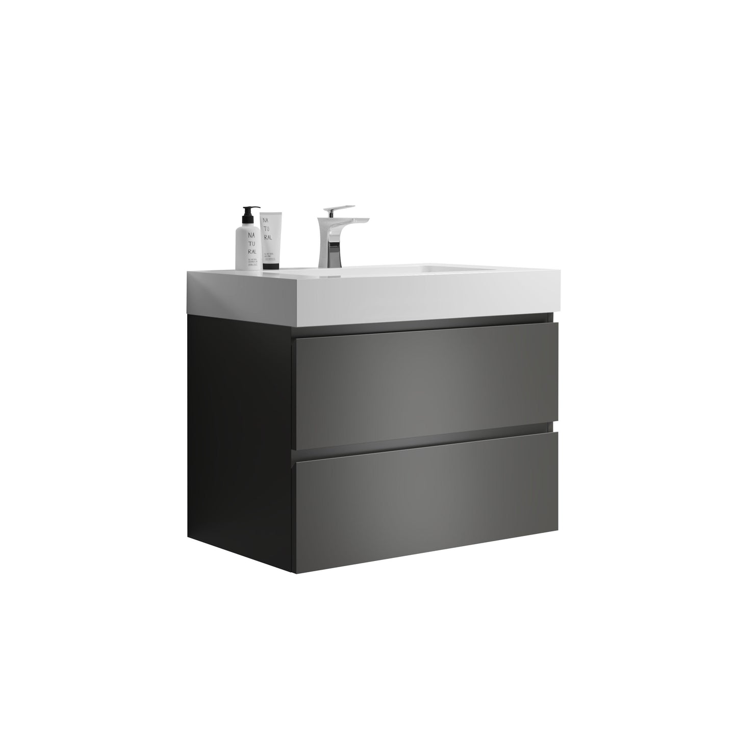 Alice-30W-102,Wall mount cabinet WITHOUT basin,Gray color,With two drawers