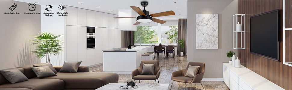 Elegant 44-inch Ceiling Fan with LED Light and Remote Control, 6-Speed Modes, 2 Rotating Modes, Timer