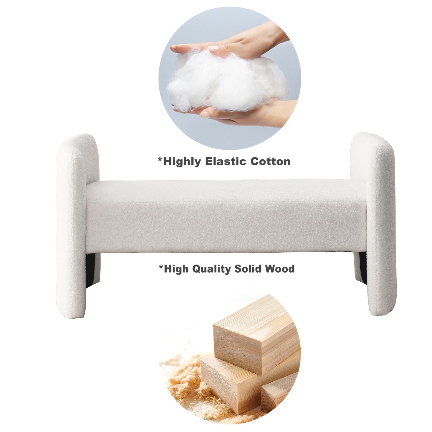 Welike 52" Bench for Bedroom End of Bed Modern Contemporary Design Ottoman Couch Long Bench Window Sitting Fireplace Bench, Teddy White (Ivory)