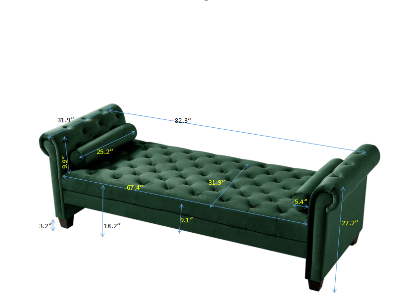 2038 Large Green Rectangular Upholstered Stool