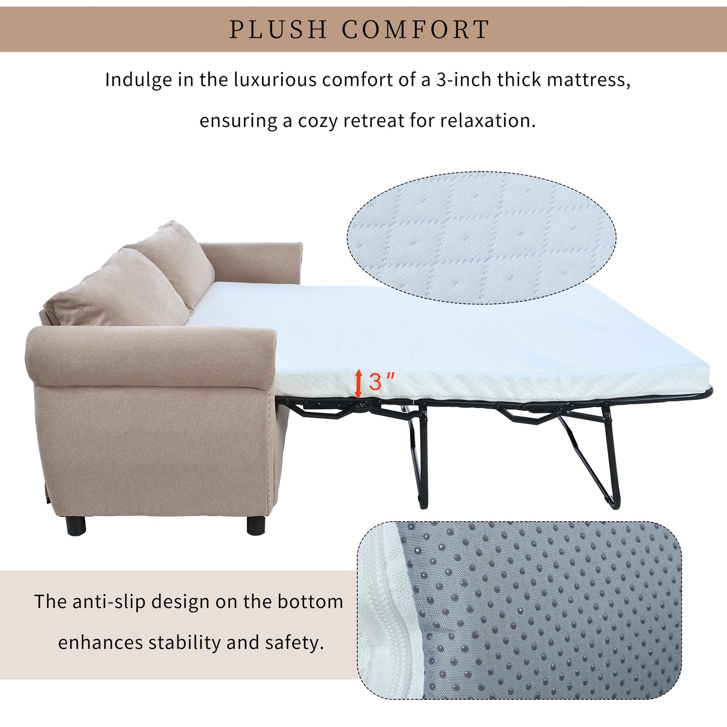 U_Style 80.7'' 2-in-1 Sofa Bed Sleeper with Large Mattress(63''*70.9*3.3 inch), for Living Room Spaces  Bedroom