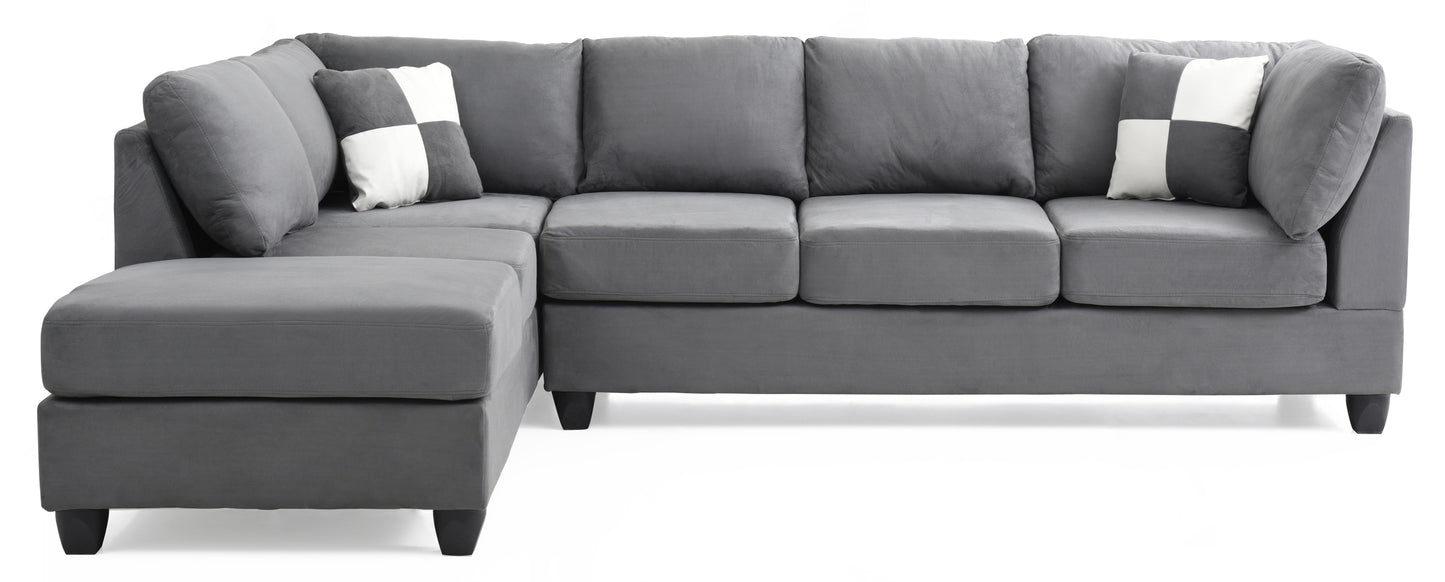 Malone Gray Microfiber Sectional with Flexible Chaise Orientation