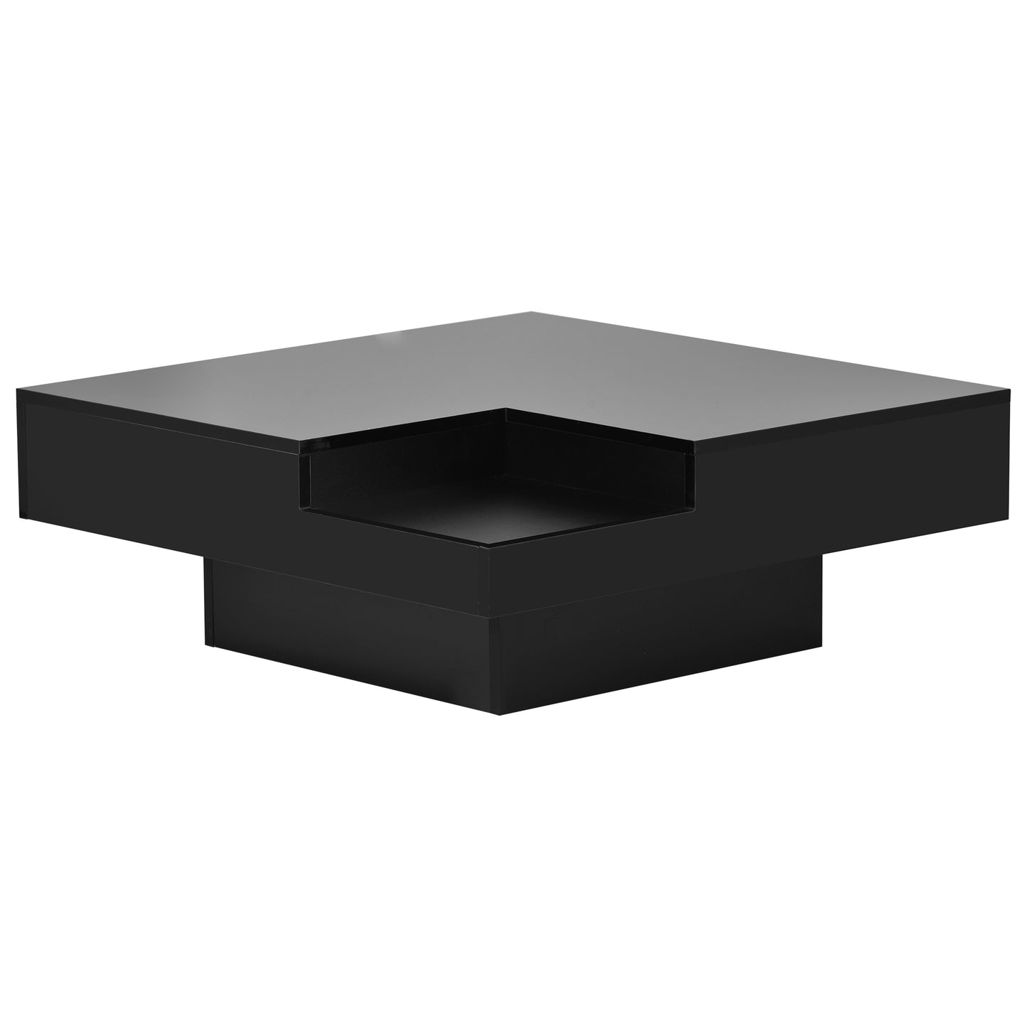 Chic Minimalist Square Coffee Table with LED Strip Lights and Tray