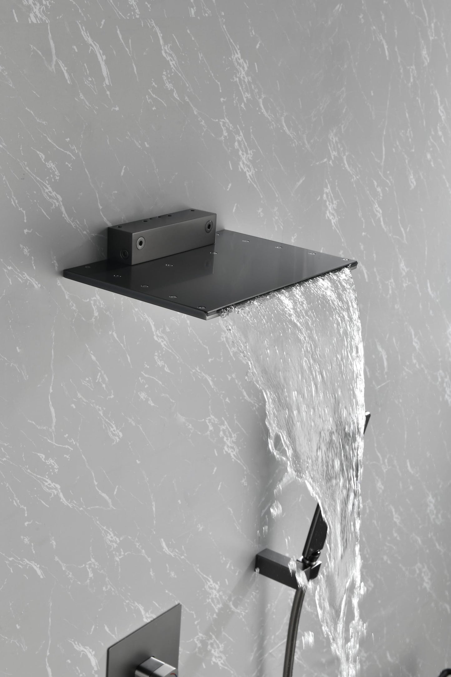 Gunmetal Waterfall Spout Wall Mounted Shower with Handheld Shower Systems