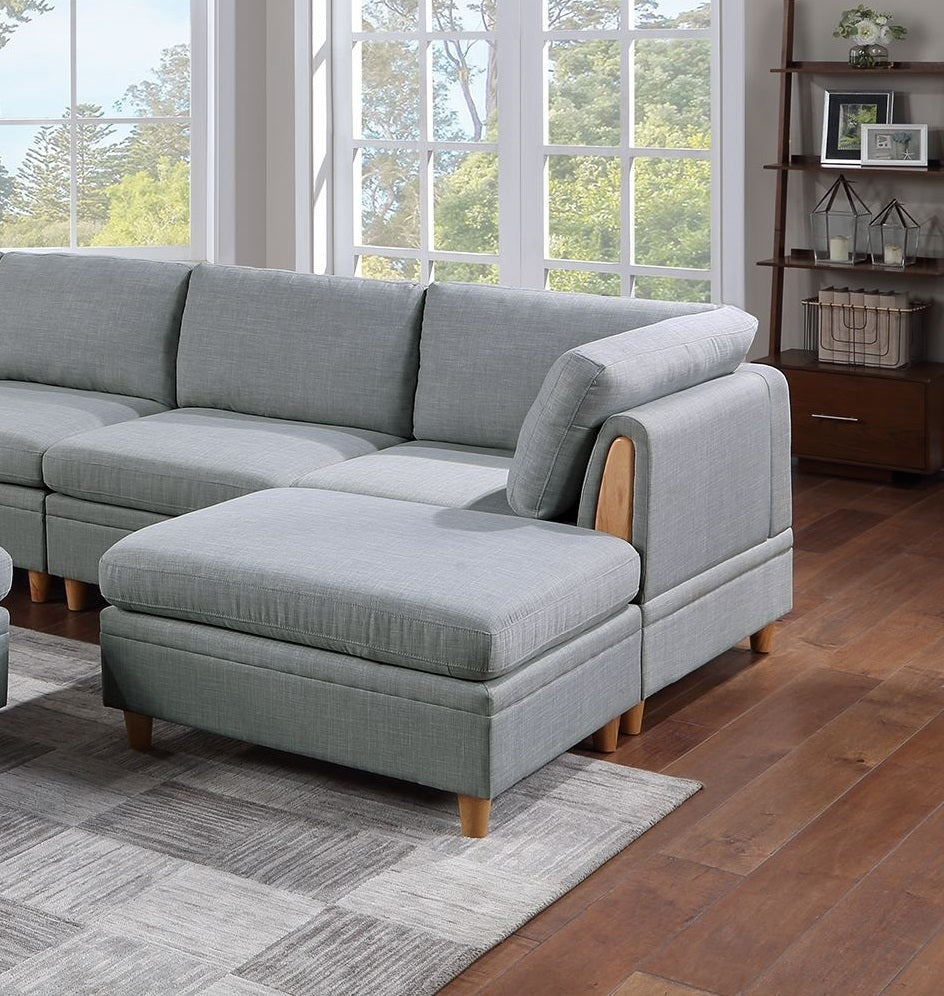 Contemporary Light Grey Sectional Sofa Set with Ottoman