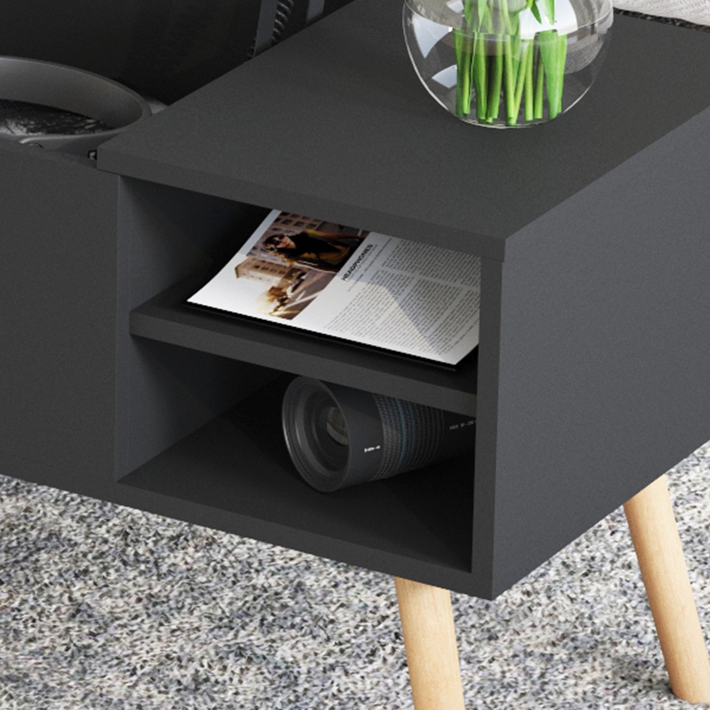 Elegant Lift-Top Coffee Table with Hidden Compartment and Solid Wood Legs