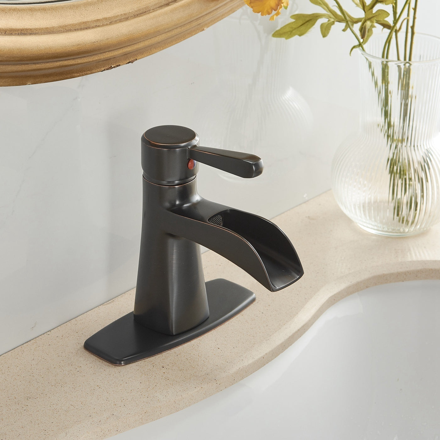 Waterfall Oil Rubbed Bronze Bathroom Faucet with Pop-Up Drain