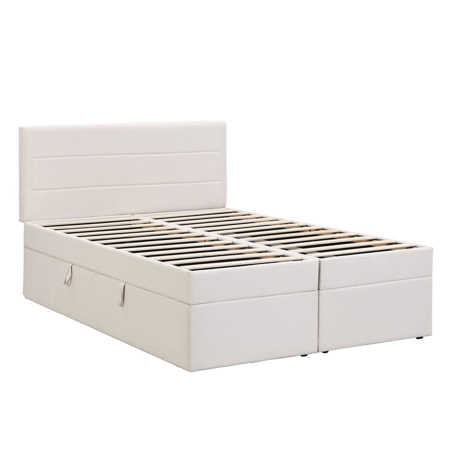 Full Size Upholstered Platform Bed with Storage Underneath, Beige