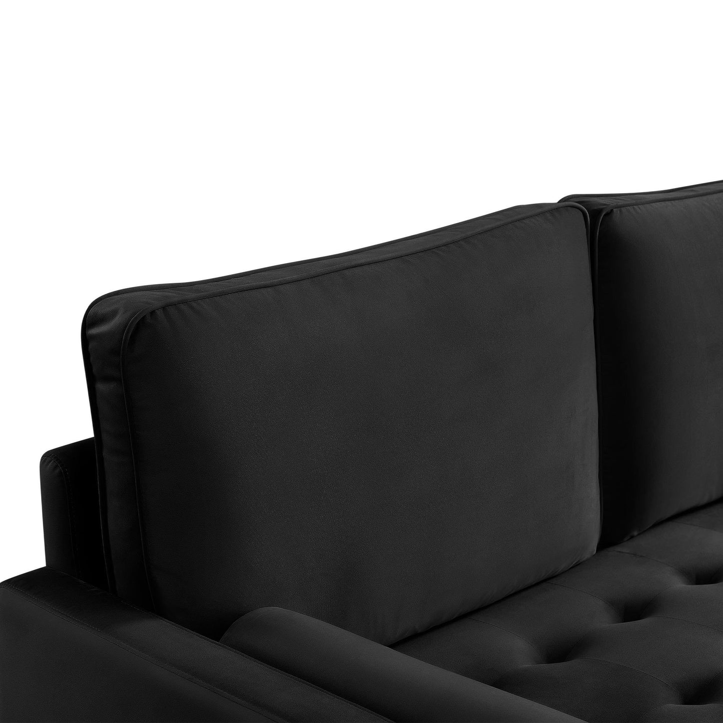 Modern Black Velvet Upholstered 3-Seater Sofa with Bolster Pillows