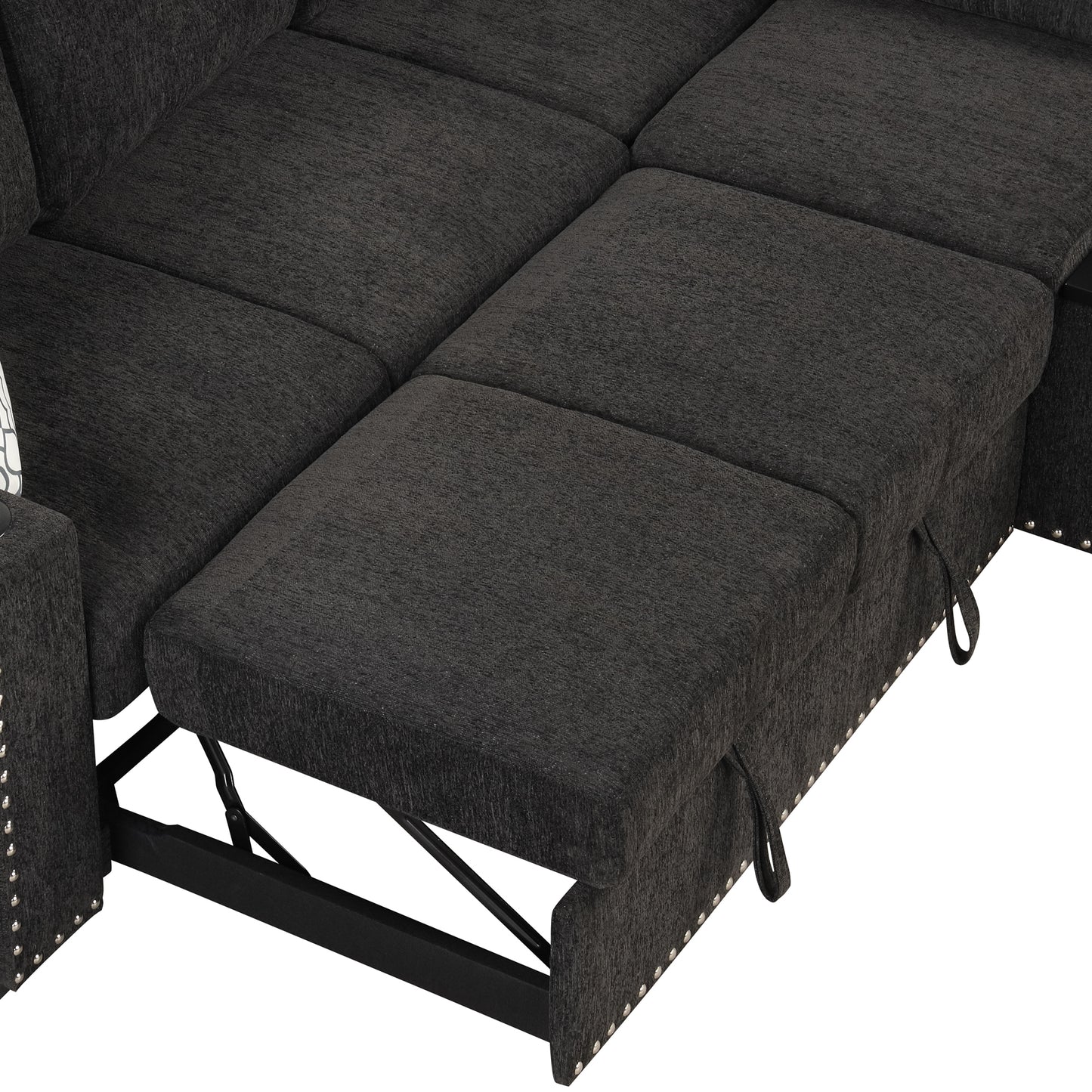 83.8 L-Shaped Reversible Sectional Sleeper Sofa with Cup Holder and USB Ports, Black