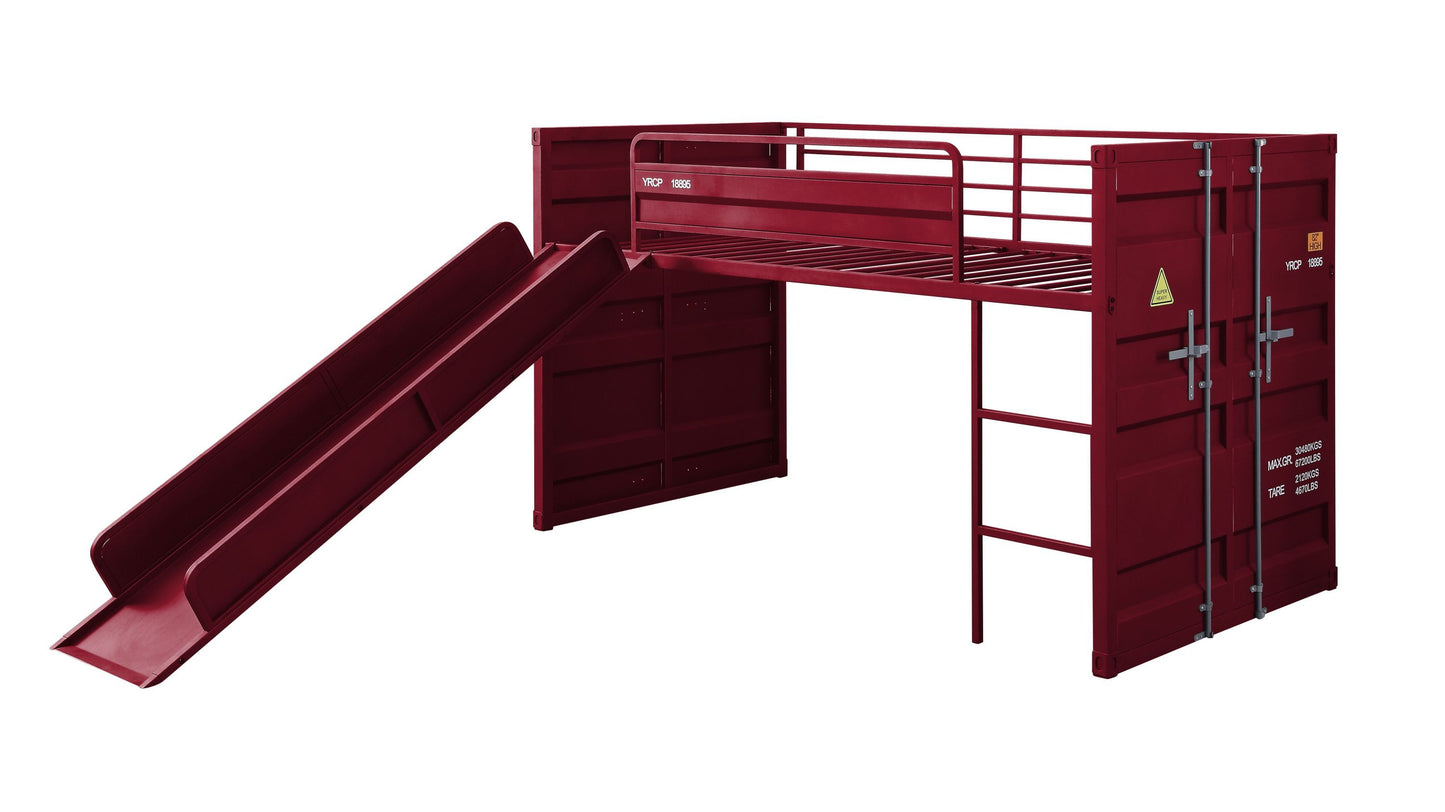 Cargo Twin Loft Bed w/Slide, Red Finish 38300