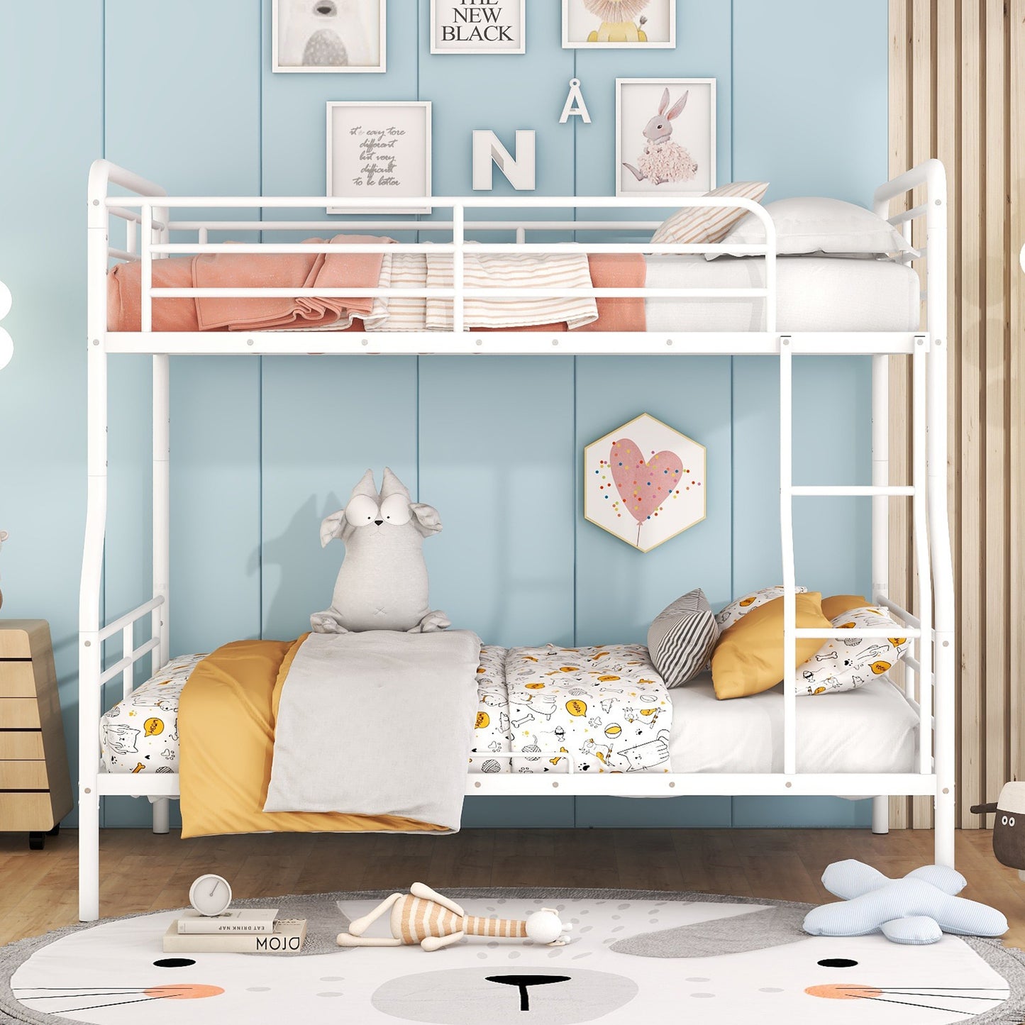 Contemporary White Metal Full XL Over Queen Bunk Bed