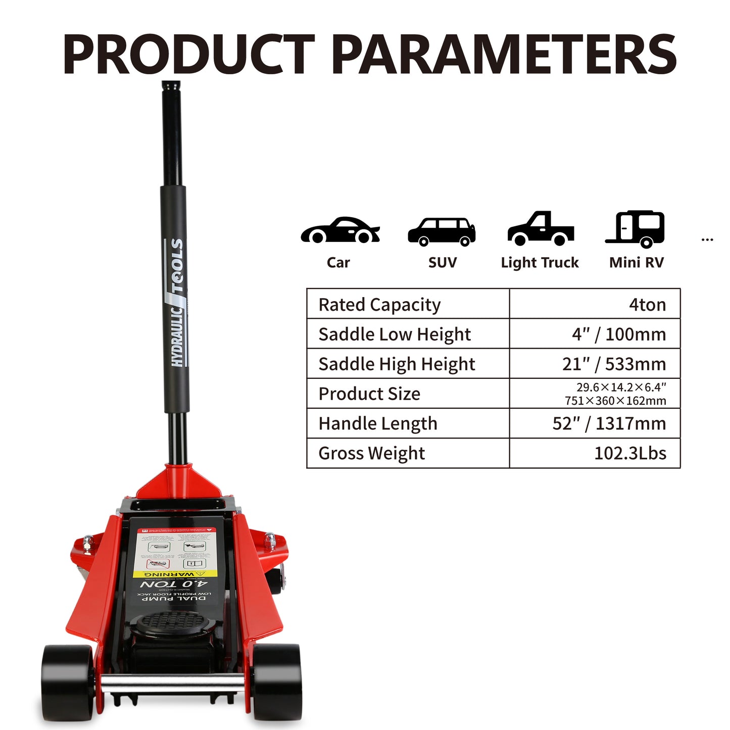 Heavy-Duty 4 Ton Low Profile Racing Floor Jack With Quick Dual Piston Pump