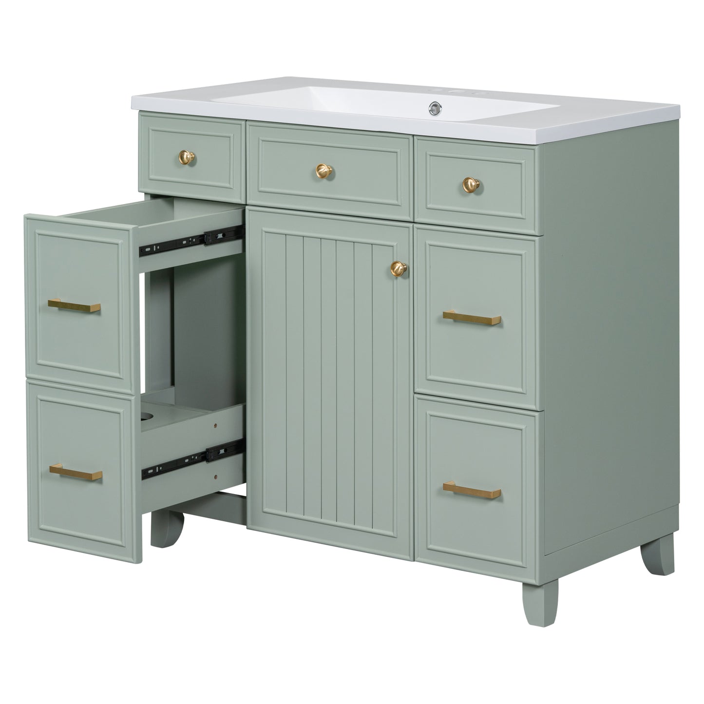 36" Bathroom Vanity Cabinet with Sink Top Combo Set, Green, Single Sink, Shaker Cabinet with Soft Closing Door and Drawer