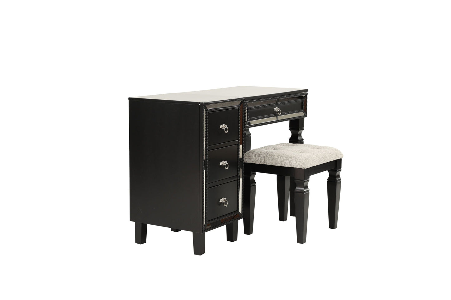 Traditional Formal Black Color Vanity Set w Stool Storage Drawers 1pc Bedroom Furniture Set Tufted Seat Stool