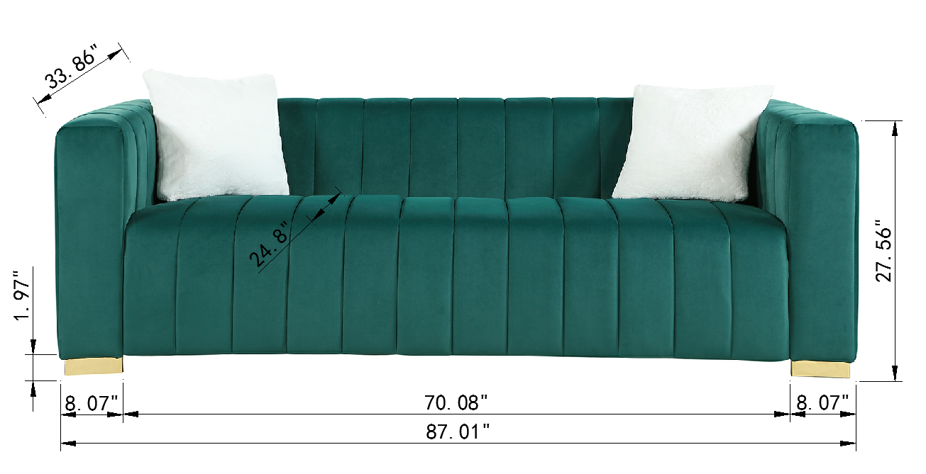 Chesterfield Inspired Dark Green Velvet Sofa Set with 3 Seater and Loveseat