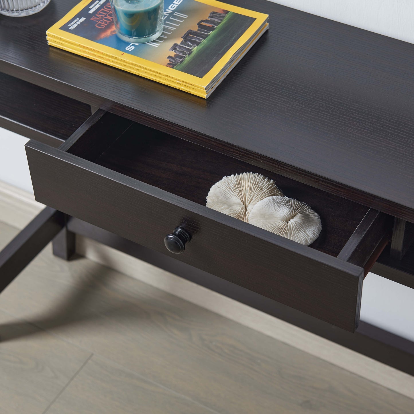 Red Cocoa Console Table with Drawer and Shelves