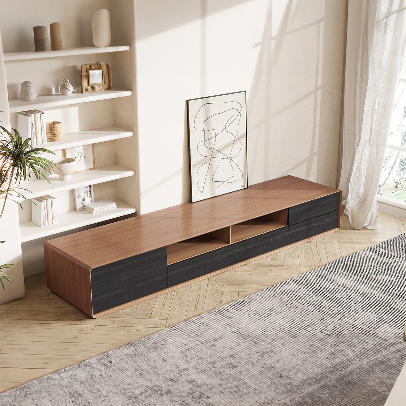 Elegant Walnut Wood TV Stand with Mid-Century Charm