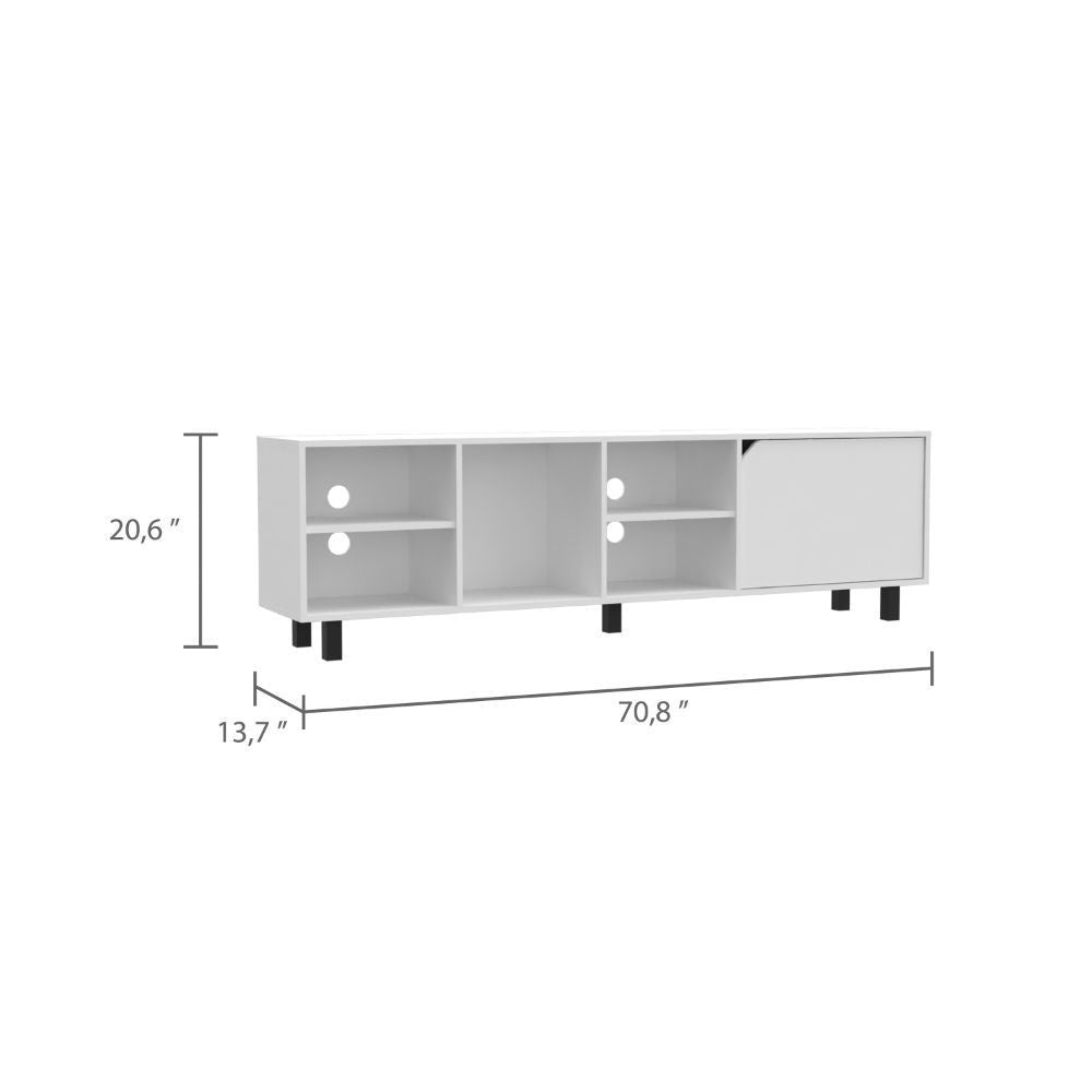 White Finish TV Stand with Four Open Shelves - 70 Inch Capacity