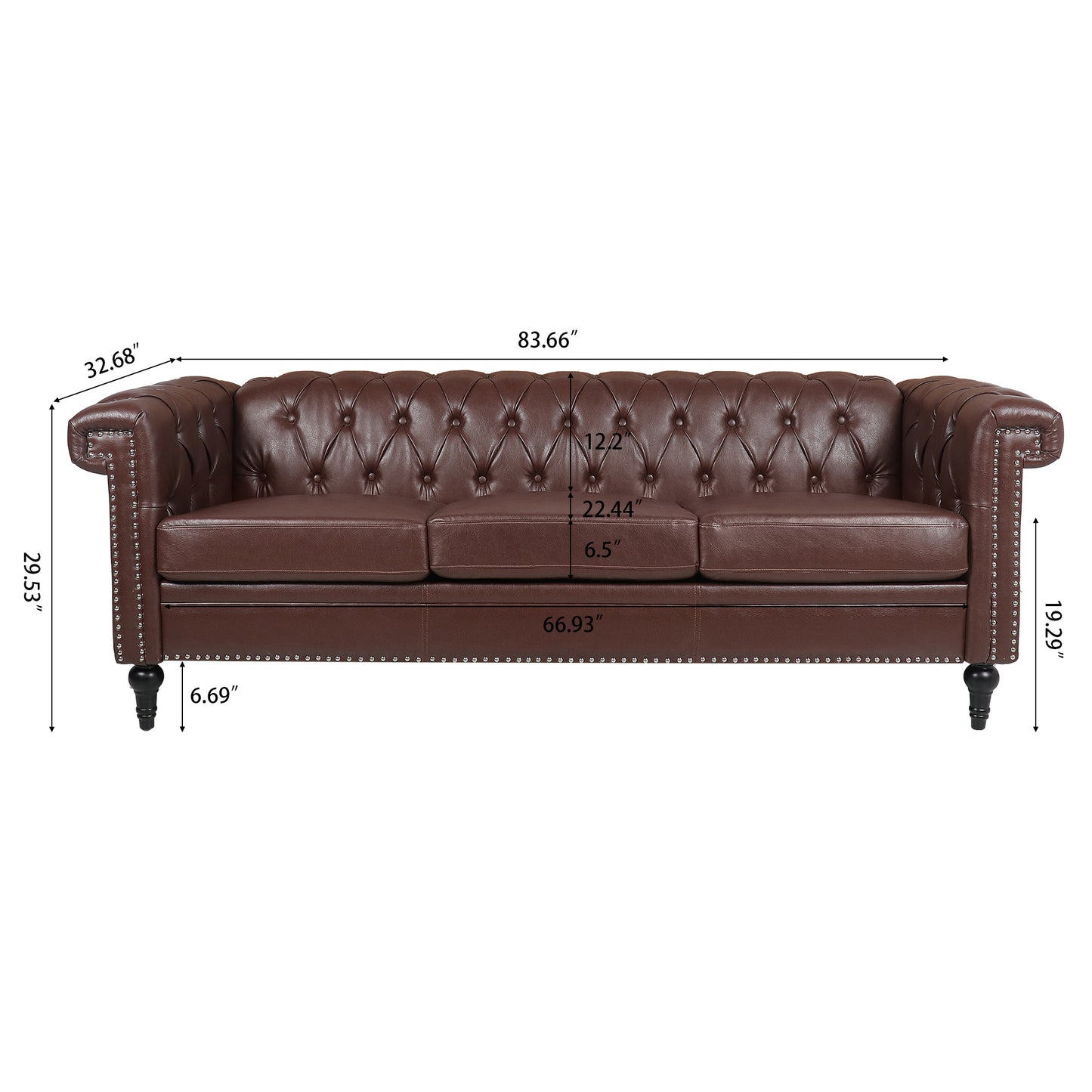 83.66 Traditional Square Arm 3-Seater Sofa with Removable Cushion for Comfort and Style