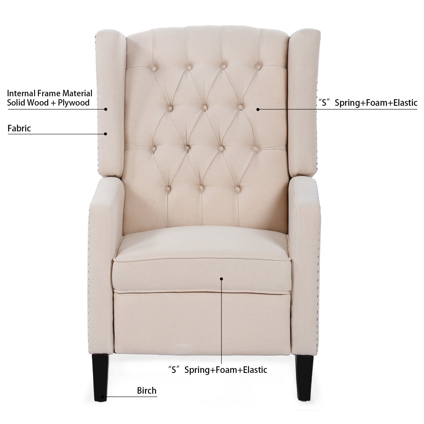 Beige Fabric Wing Chair Recliner with High Backrest - 27.16 Wide