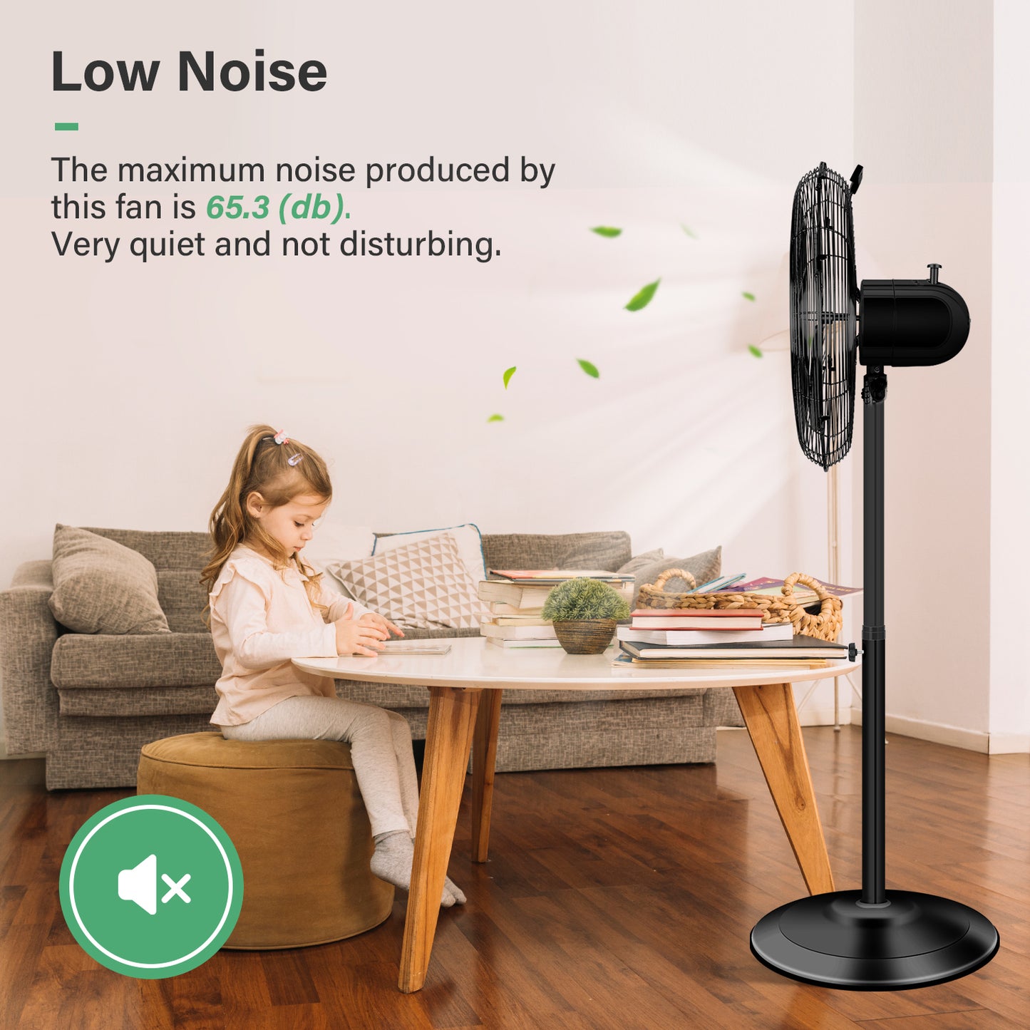 Adjustable Heights High Velocity Stand Fan with 75° Oscillation, Low Noise, Quality Construction, 3 Speed Settings