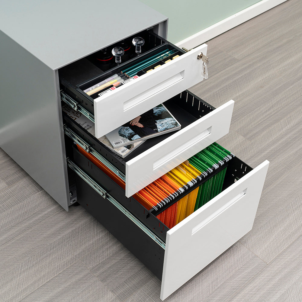 Steel File Cabinet with 3 Drawers, Lock, and Mobile Design for Home/Office