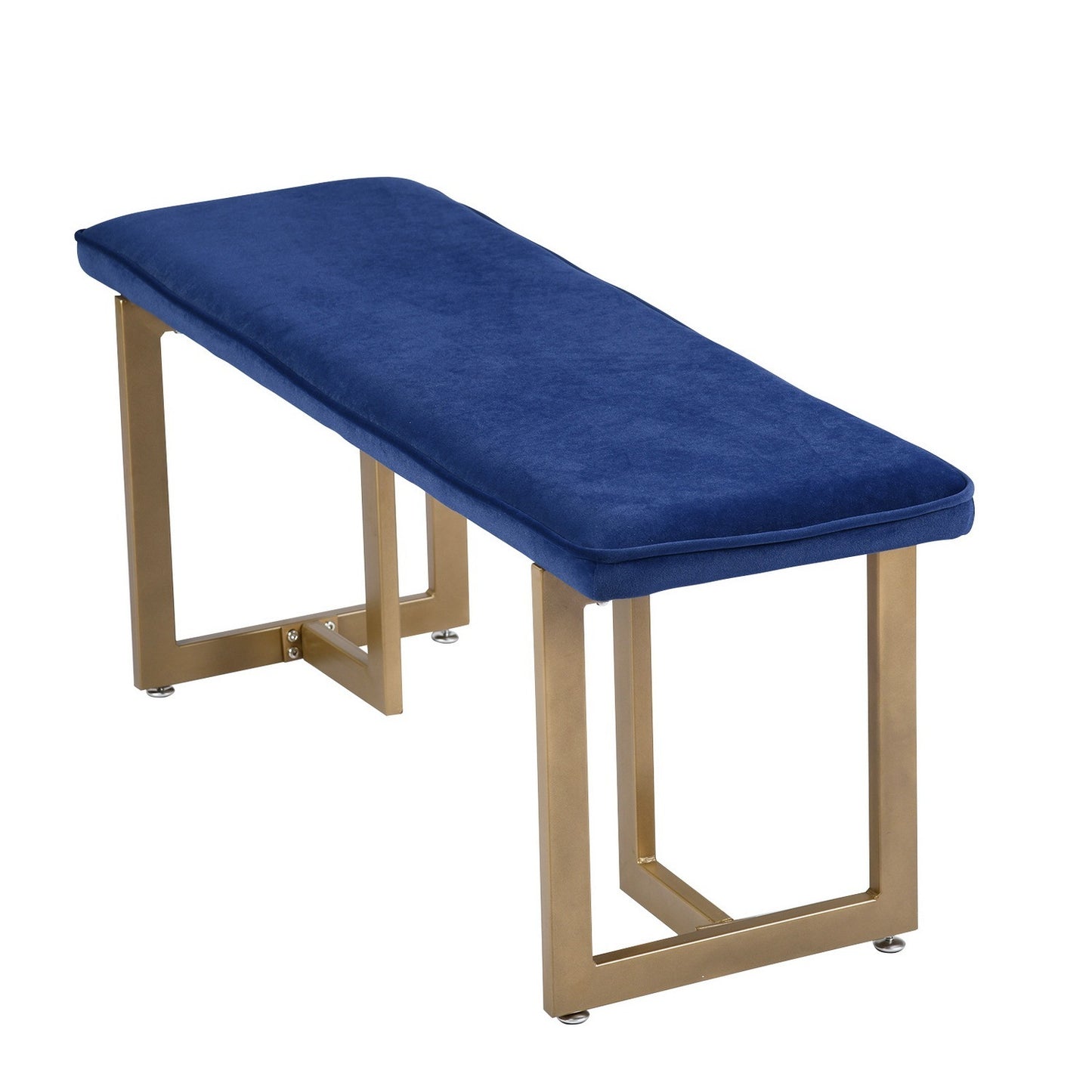 Set of 1 Upholstered Velvet Bench 44.5" W x 15" D x 18.5" H,Golden Powder Coating Legs  - BLUE