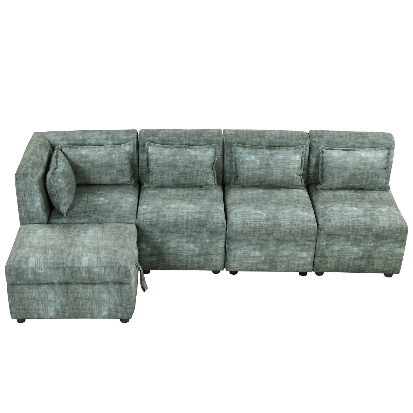 Endless Lounge Creations: Free-Combined Blue-Green Sectional Sofa with Storage Ottoman and 5 Pillows