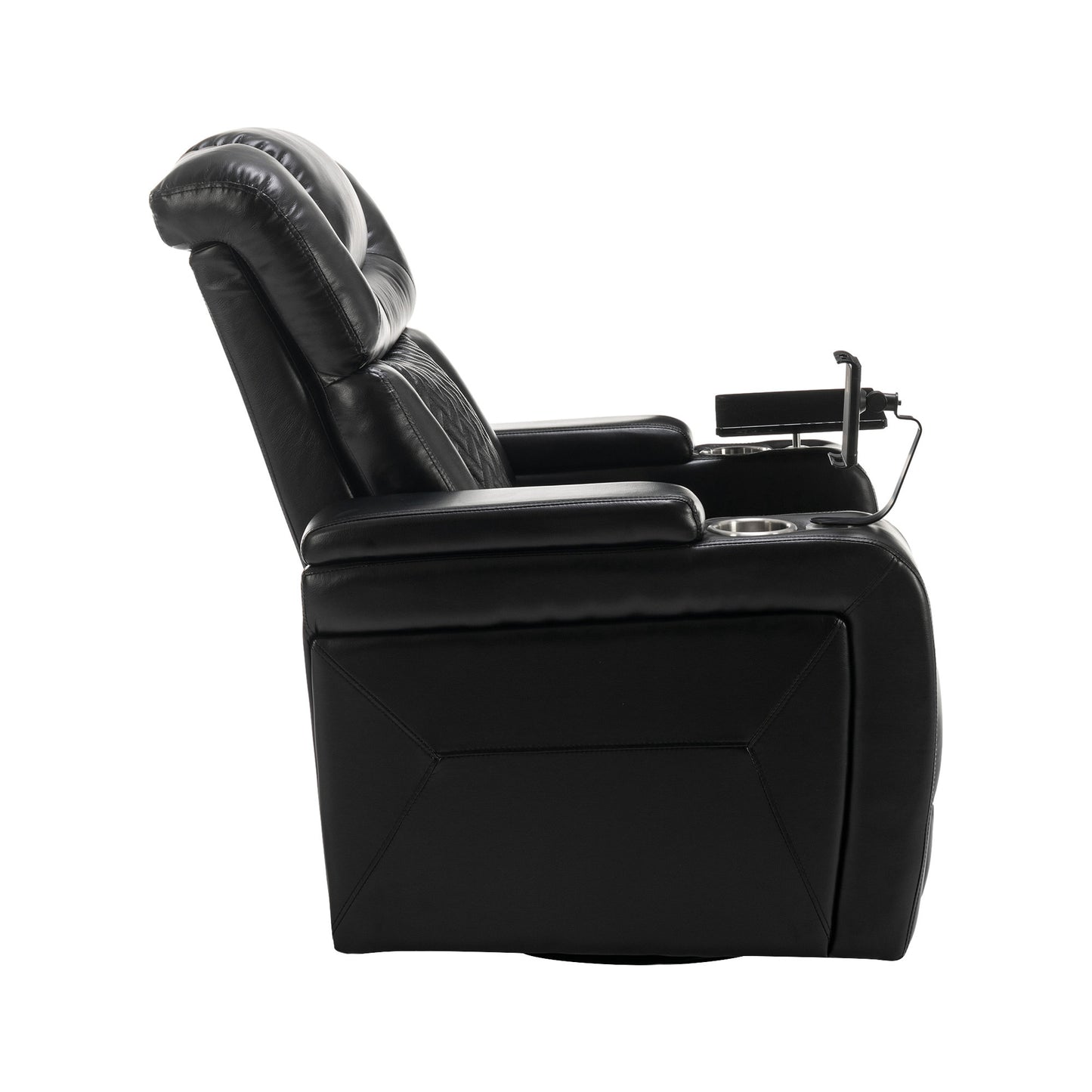 Luxury Black Swivel Recliner Chair with Tray Table, Phone Holder, and USB Port