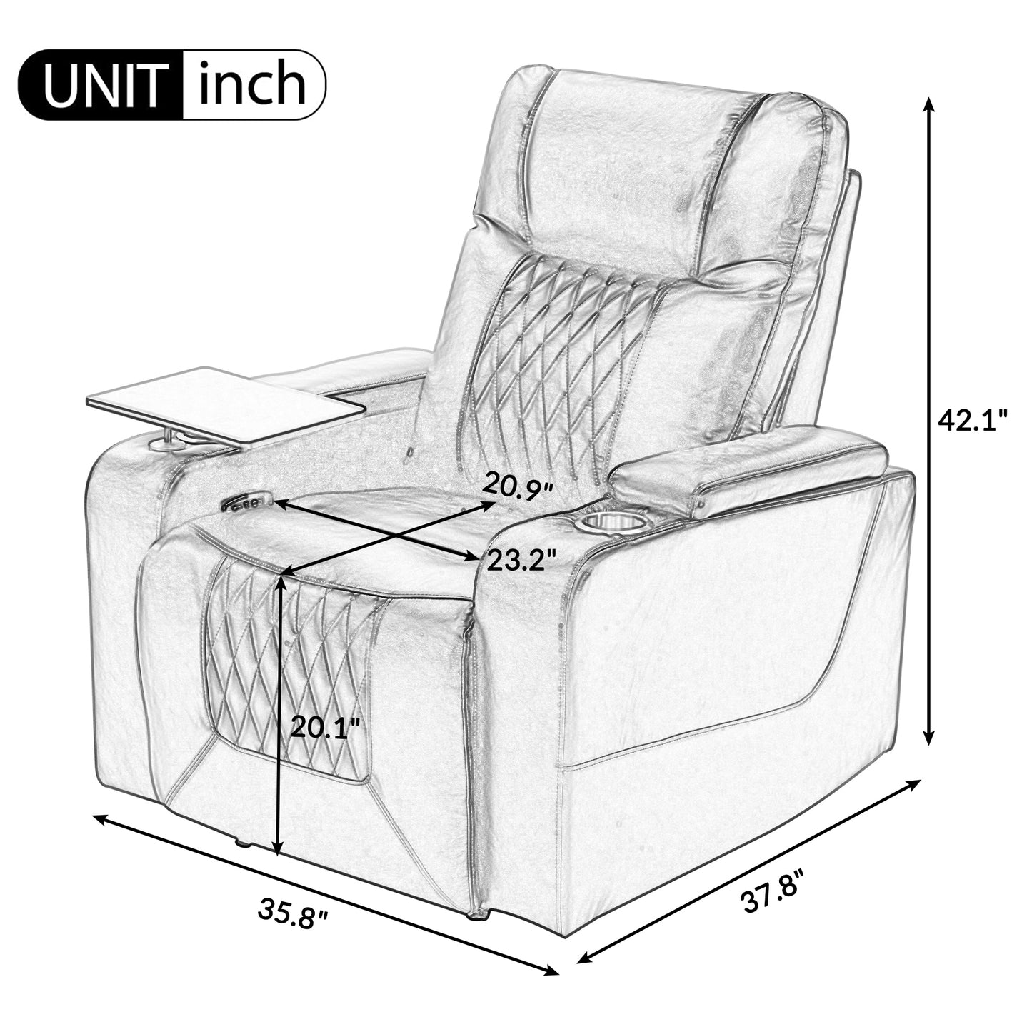 Electric Black Leather Recliner with USB Charger, Swivel Tray, and Hidden Storage