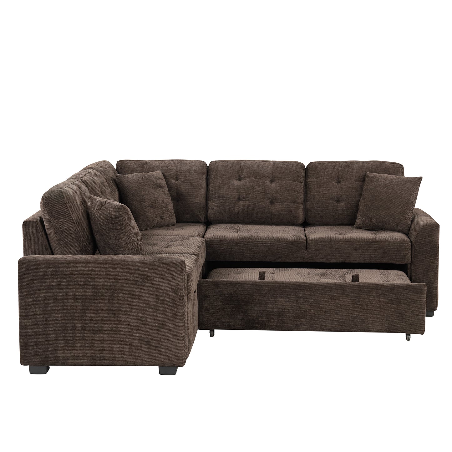 Convertible L-Shape Sleeper Sofa with USB Ports and Power Sockets, Brown