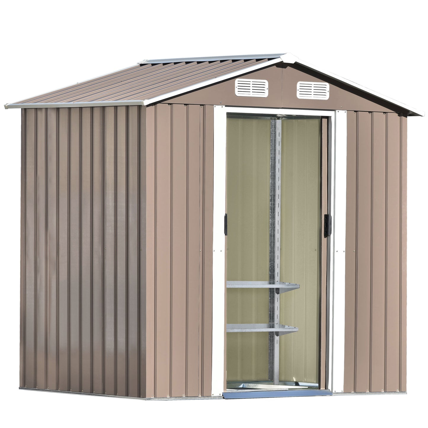 Patio 6ft x4ft Bike Shed Garden Shed, Metal Storage Shed with Adjustable Shelf and Lockable Door, Tool Cabinet with Vents and Foundation for Backyard, Lawn, Garden, Brown