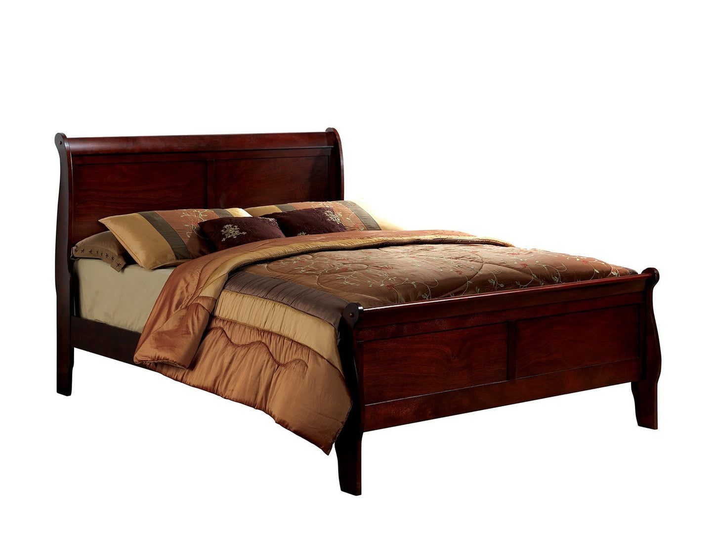 Eastern King Size Bed Cherry Louis Phillipe Solidwood 1pc Bed Bedroom Sleigh Bed