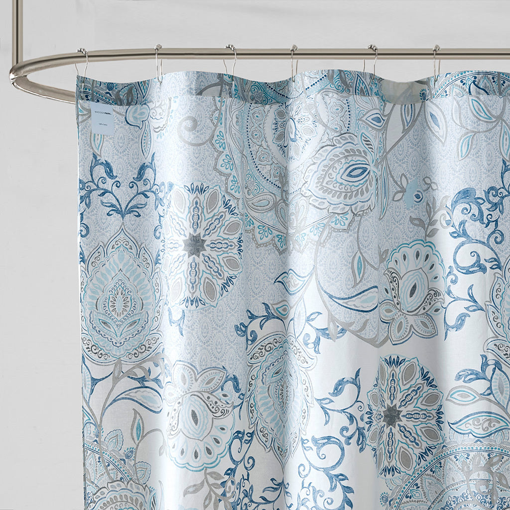 Watercolor Blossoms Cotton Shower Curtain