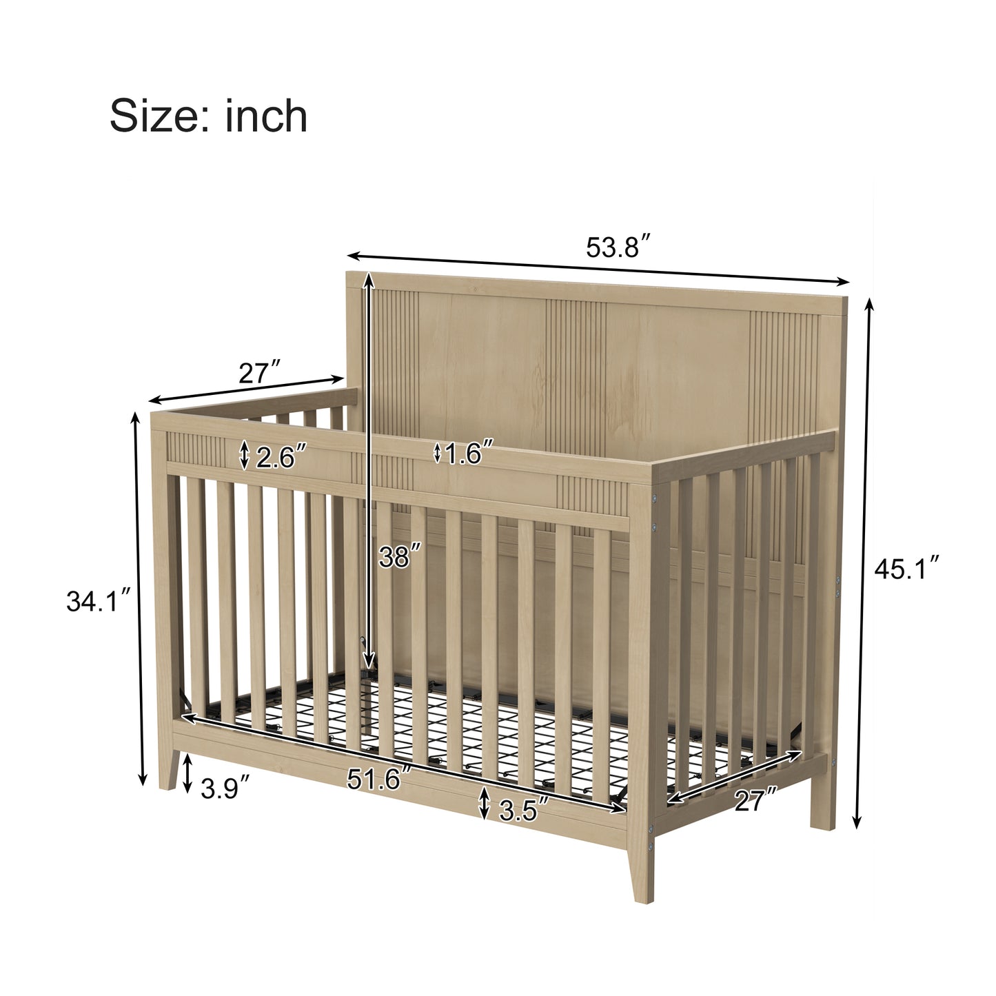 Certified Baby Safe Crib, Pine Solid Wood, Non-Toxic Finish, Hazel Wood