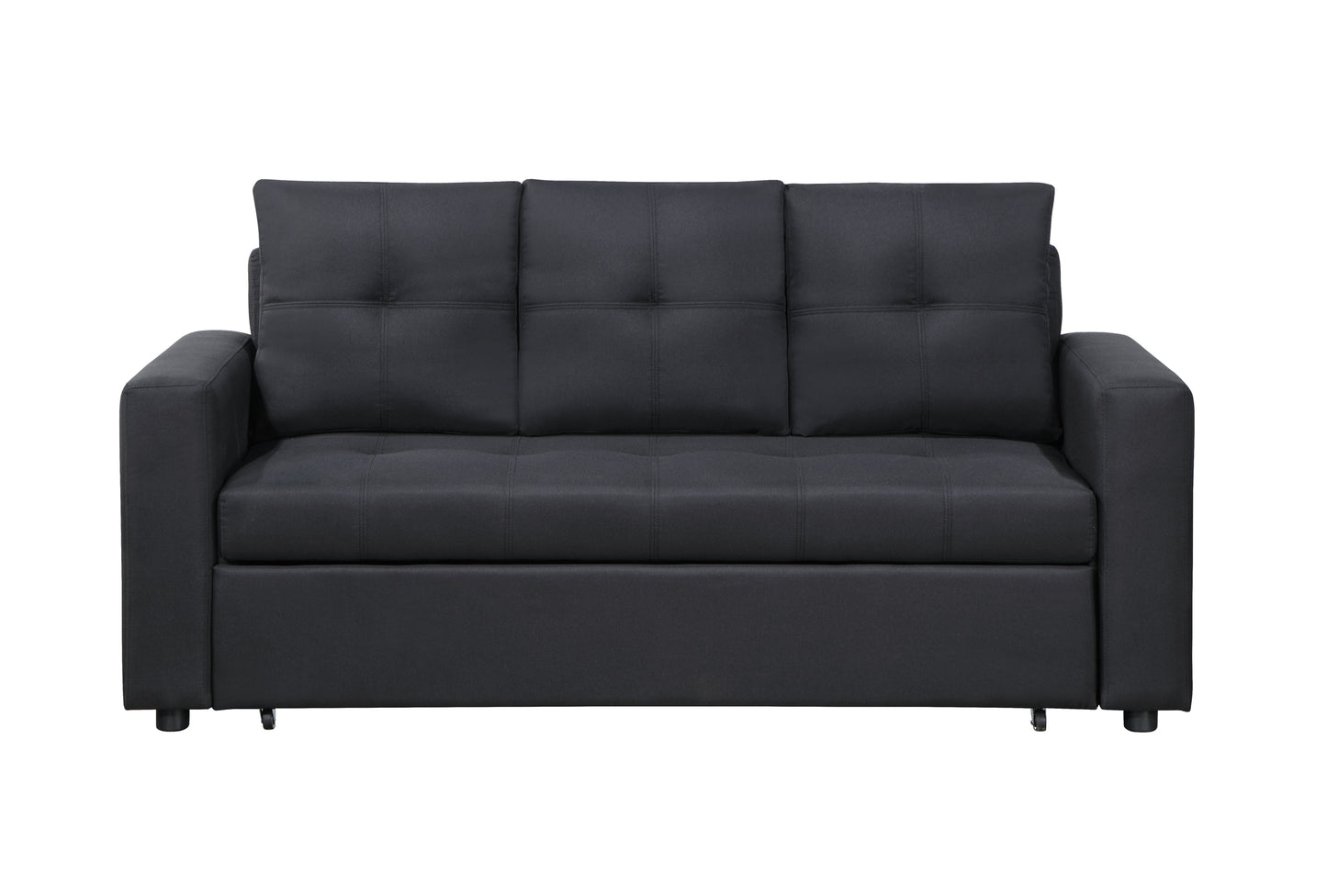 Aiden Black Linen Fabric Sleeper Sofa with Tufting