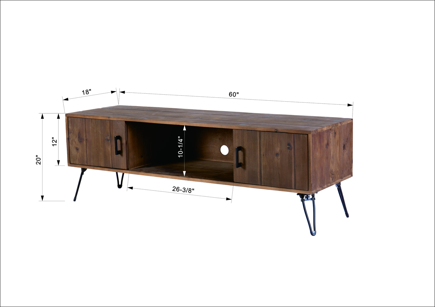 Reclaimed Wood Media Console with Storage Cabinets for Industrial Style Living Room