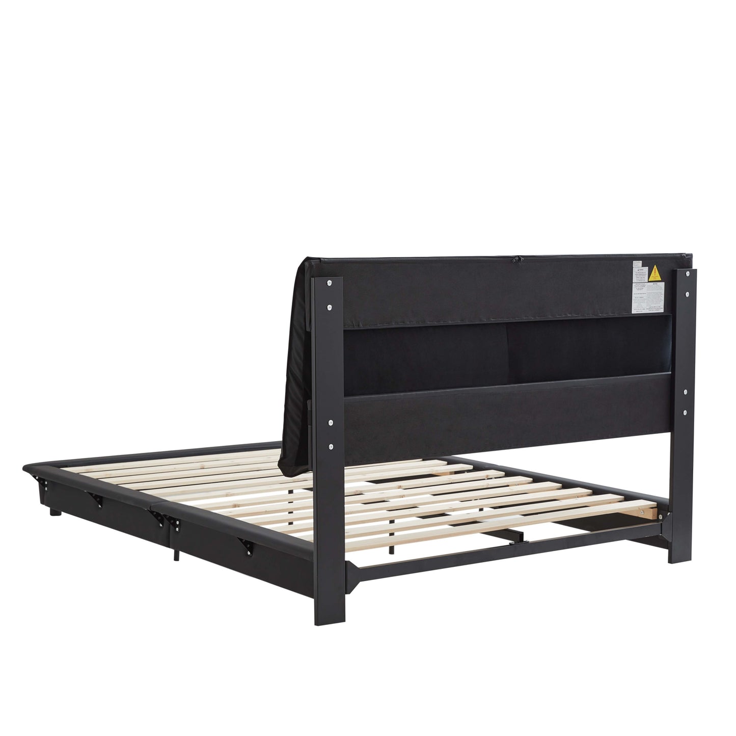 Full Size Upholstered Platform Bed with Sensor Light and Ergonomic Design Backrests, Black