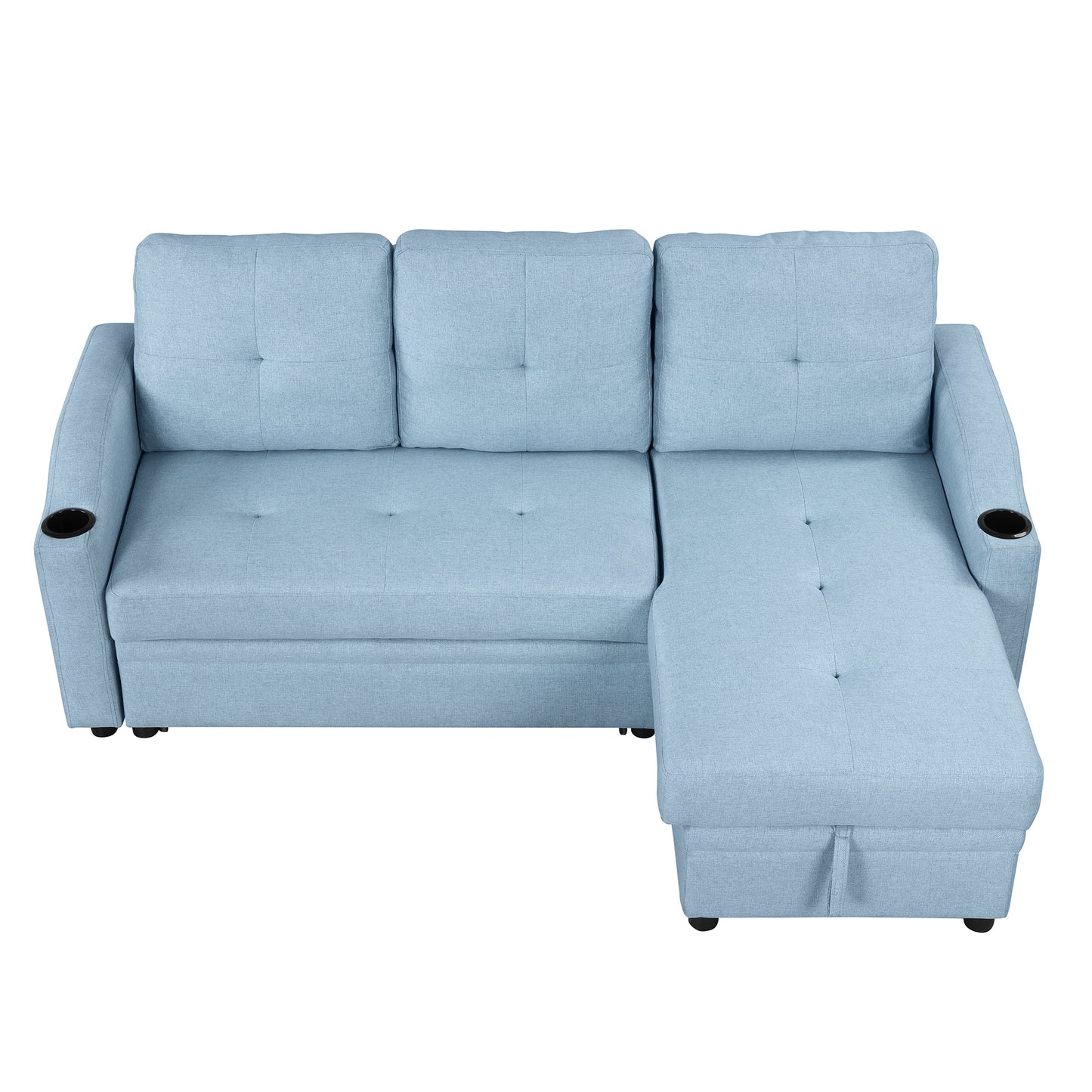 Orisfur Pull Out Sofa Bed with Storage Chaise and Cup Holder