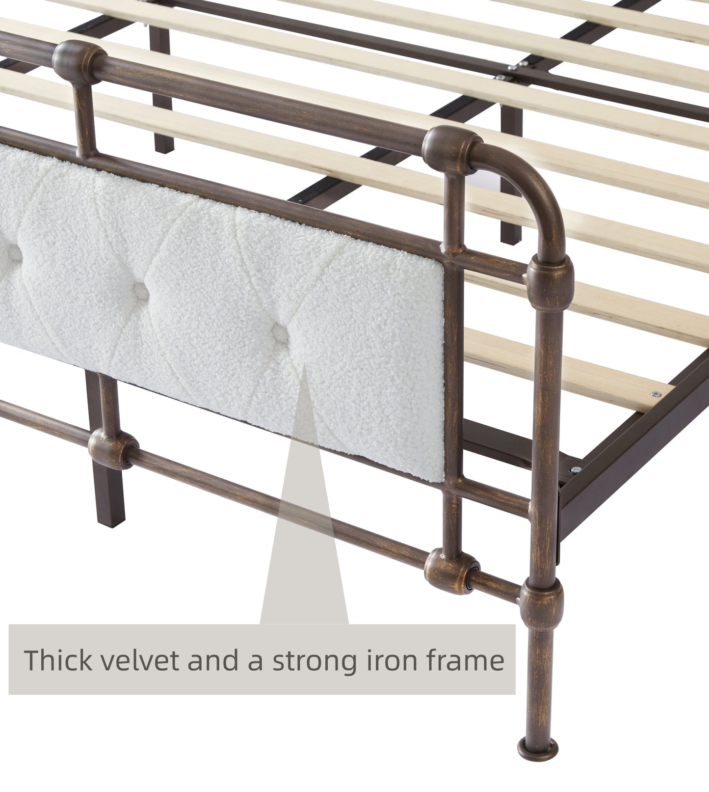 Queen size High Boad Metal bed with soft head and tail, no spring, easy to assemble, no noise