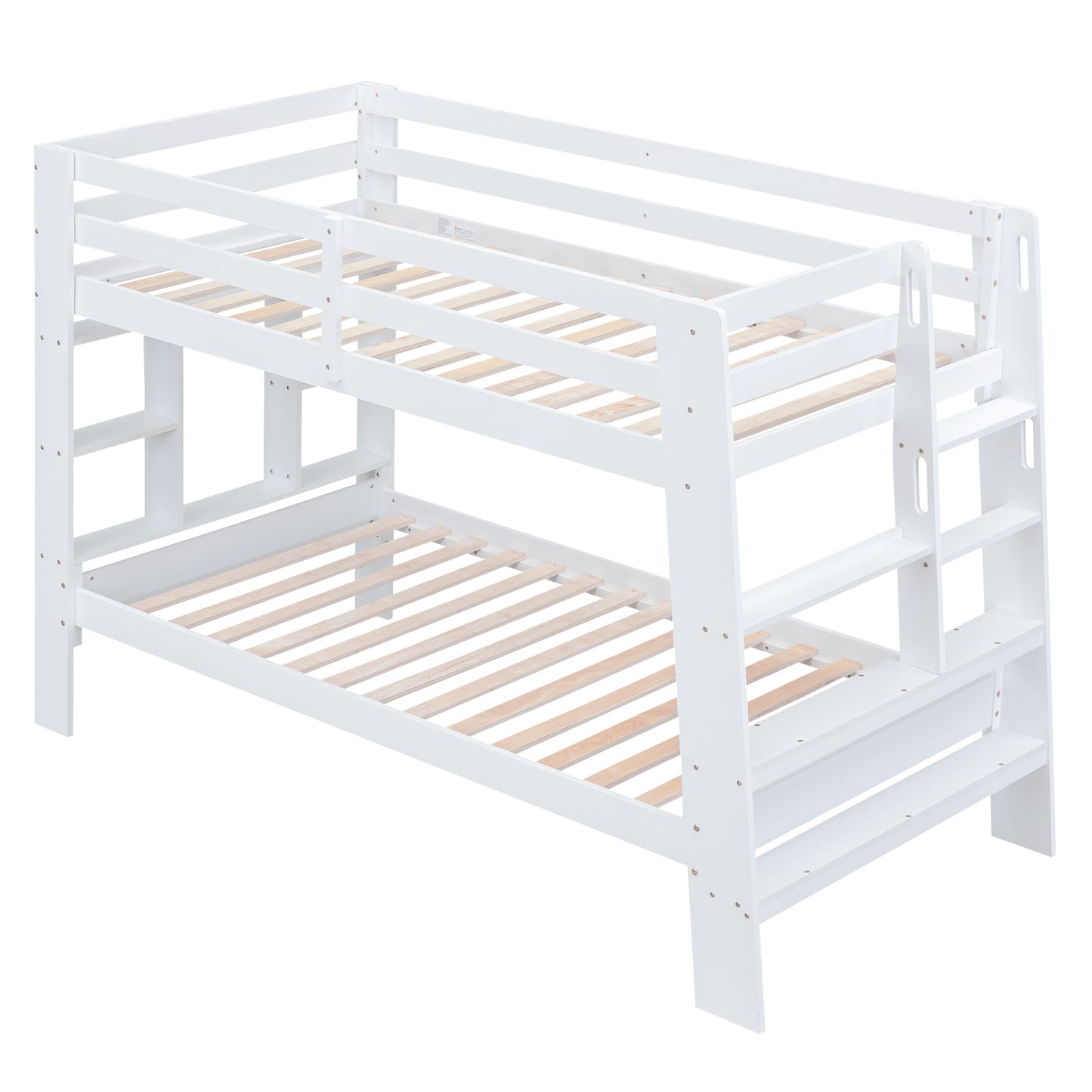 White Bunk Bed with Twin Shelves and Built-in Ladder